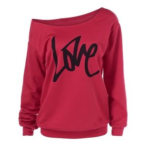 Skew Collar "Love" Print,  Plus Size Sweatshirt 💕